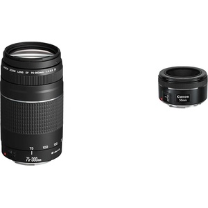 Canon EF 75-300mm F4.0-5.6 III zoom lens (58mm filter thread) black & EF 50mm F1.8 STM lens (58mm filter thread) black - 6473A003[AA] Обективи