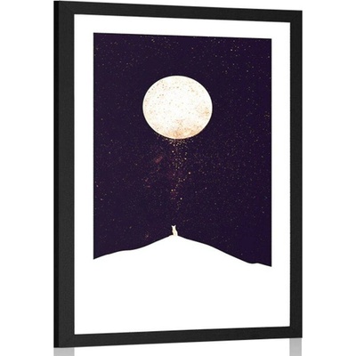 Plakát s paspartou zvíře pod úplňkem měsíce - 60x90 no frame
