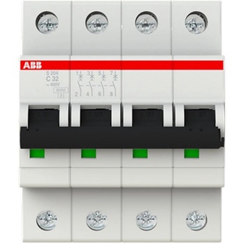 ABB Автоматичен прекъсвач ABB S204-C32, 2CDS254001R0324 - 6 kA, 4 P, 32 A (2CDS254001R0324)
