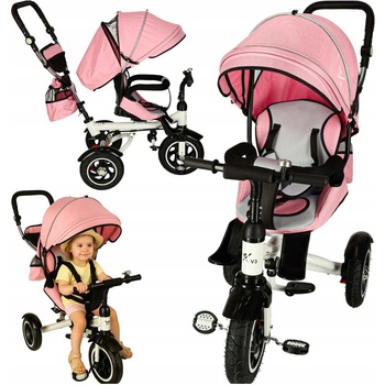 Trike Fix V3 bicykel kočík 3v1 otočný 360 ružový
