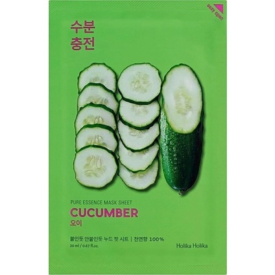 Holika Pure Essence Mask Sheet Cucumber plátenná maska s upokojujúcim účinkom pre citlivú pleť so sklonom k začervenaniu 20 ml