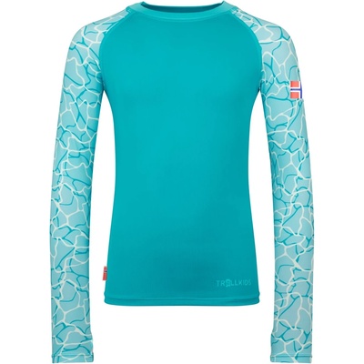Trollkids Детска плажна тениска от ликра Trollkids Girl's Haukland Shirt Lycra - Dark Turquoise / Lagoon Blue - размер 116 (EU) (750-1976-0115)