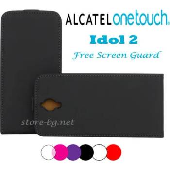 Image 1 of Alcatel Idol 2 Флип2 Кожен Калъф + Скрийн Протектор