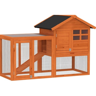 PawHut dvoupatrová králíkárna s vodotěsnou bitumenovou střechou 123,5 x 62,6 x 92,5 cm oranžová