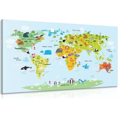 Obraz dětská mapa světa se zvířátky - 60x40