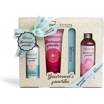 IDC Institute Gourmand's Favorites Daily Care pilník na nehty 1 ks + čisticí sprchový gel 160 ml + čisticí tělový peeling 100 ml + hydratační tělový krém 100 ml