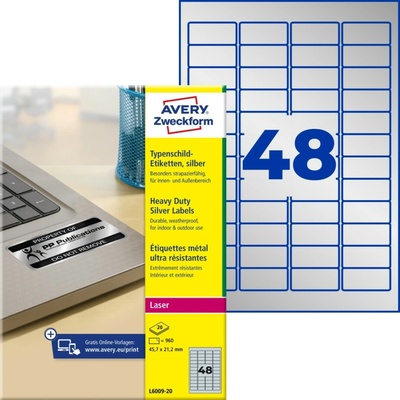Avery Zweckform L6009-20 Velmi odolné etikety 45,7x21,2mm 960 ks stříbrná