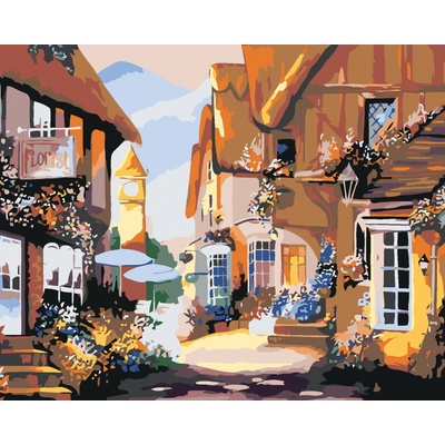Zuty Malování podle čísel Domy zdobené květinami 100 x 80 cm vypnuté plátno na rám