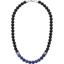 Manoki Pánský korálkový náhrdelník černý onyx a lapis lazuli X-WA685BJ/50 Modrá