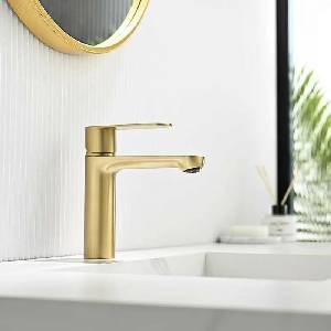 Inter Ceramic Едноръкохватков смесител за умивалник Inter Ceramic Trento, матово злато (111320 BRUSH GOLD)