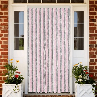 vidaXL Ресни за врата против мухи, сиво и розово, 100x200 см, шенил (377364)