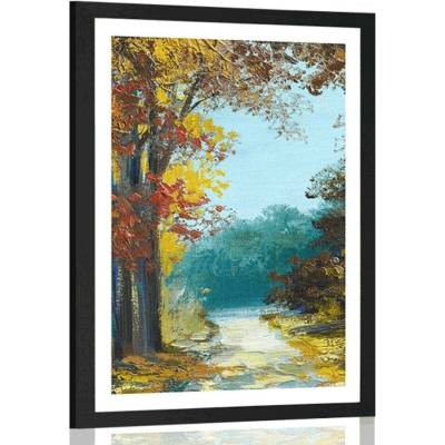 Plakát s paspartou malované stromy v barvách podzimu - 20x30 black