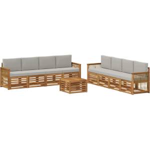 vidaXL Комплект дивани за открито 9 бр. Натурално и светлосиво (3384177)