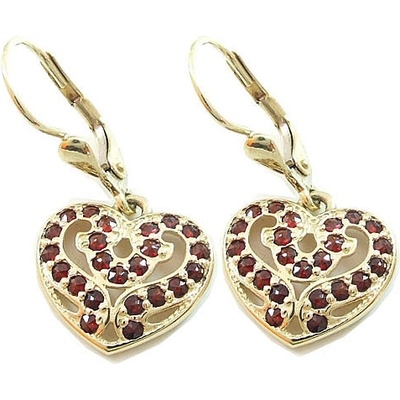Zlatnictví Zlatíčko zlaté visací náušnice s granáty ve tvaru srdíček 970.00023