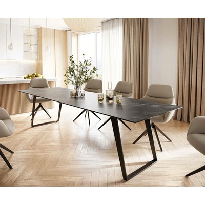 DELIFE Jídelní stůl Edge 300x100 cm keramika Laminam® Noir Desir hnědá šikmá podnož kov černá