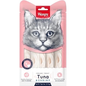 Wanpy Creamy Tuna & Shrimps кремообразно лакомство за котки с риба тон и скариди, 5 *14gr