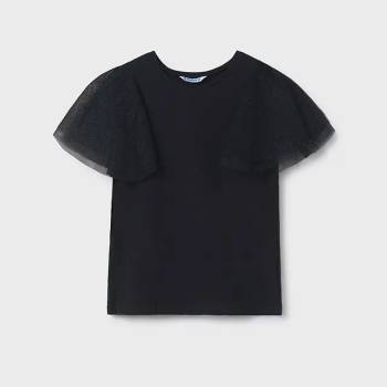 MAYORAL Тениска къси ръкави тюл в черен цвят за момиче Майорал
