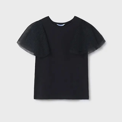 MAYORAL Тениска къси ръкави тюл в черен цвят за момиче Майорал