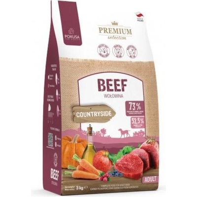 POKUSA Premium Selection Countryside - храна за пораснали кучета от всички породи, хипоалергенна формула, без зърно, с говеждо, 3 кг - Полша