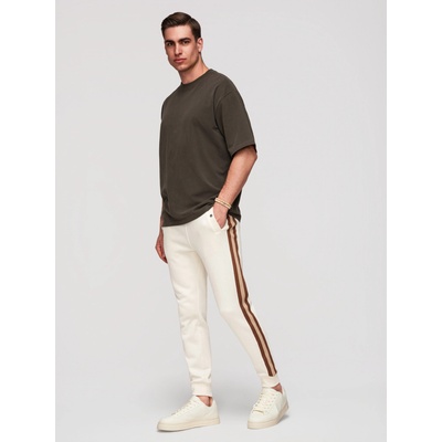 Ombre Clothing Мъжки спортни панталони с подравяне и рибровидни крачоли - кремава V3 P1519 Ombre Clothing Ombre Clothing | Byal Bezhov | МЪЖЕ | S