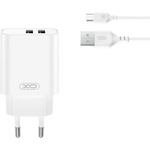 XO Универсално зарядно XO CE34 2x USB 2, 4A, 220V, с кабел USB-C - microUSB, Бяло (CE34)