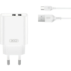 XO Универсално зарядно XO CE34 2x USB 2, 4A, 220V, с кабел USB-C - microUSB, Бяло (CE34)