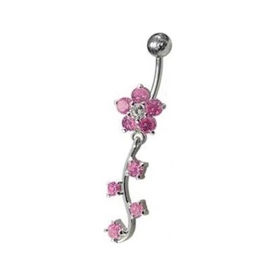 Šperky4U stříbrný piercing do pupíku kytička BP01214-P