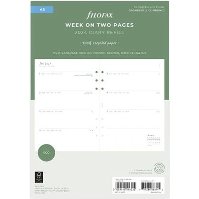 FILOFAX Пълнител за органайзер Eco, А5, за 2024 година, 1 седмица на 2 страници (24-68295)