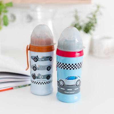 Canpol babies športová fľaša so slamkou autá formule šedá 350 ml