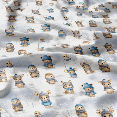 Vianočný bavlnenej látky vzor Vianoce na Bielom, metráž 160 cm