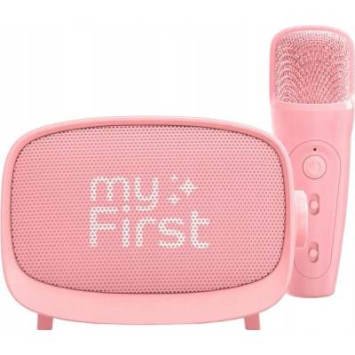 Reproduktor + Kondenzátorový Mikrofon Karaoke Bluetooth paměťová karta AUX Růžový