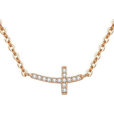 Beneto Ružovo pozlátený strieborný náhrdelník s krížikom AGS546 / 47-ROSE