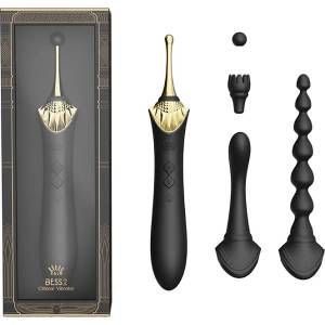  Вибратор и клитор стимулатор с 4 приставки, 21, 9см. - Vibrator Bess 2 Black (D-234651)