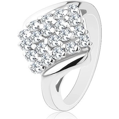 Šperky eshop lesklý prsten stříbrné blýskavý čtverec posetý barevnými zirkony R38.27 Světle oranžová