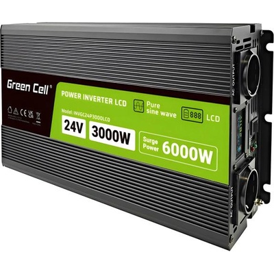 GREEN CELL Инвертор green cell, 24/220v, dc/ac, 3000w/6000w, invgcp3000lcd lcd Чиста синусоида (gc-inv-24v-3000w-p3000lcd)