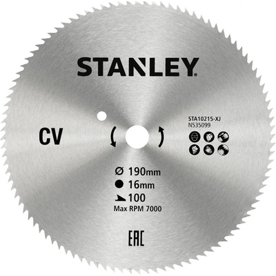 Stanley 10215 Pilový kotouč pro příčné řezy 190 x 16 mm, 100 zubů