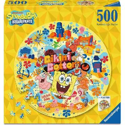 Ravensburger Кръгъл пъзел Ravensburger от 500 части - Спонджбоб Квадратни Гащи (12001657)
