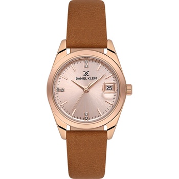 Daniel Klein DK. 1.13759-6 Premium Дамски часовник- розов циферблат с дата, кафява кожена каишка