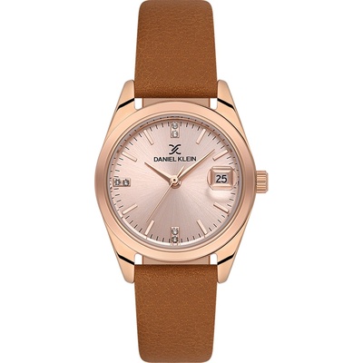 Daniel Klein DK. 1.13759-6 Premium Дамски часовник- розов циферблат с дата, кафява кожена каишка