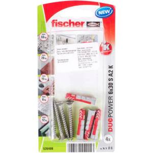 Fischer УНИВЕРСАЛЕН ДЮБЕЛ С ВИНТ Ф6Х30ММ 4 БРОЯ fischer duopower А2 s (4048962240153)