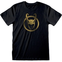 CurePink pánské tričko Marvel Loki Icon Gold [LOK01973TSB] černá