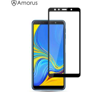  Удароустойчив стъклен протектор за екран марка AMORUS за Samsung Galaxy A7 2018 - с черна рамка