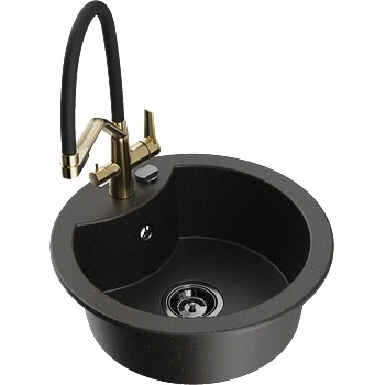 Mexen Diego гранитна мивка с 1 отделение със смесител Duo, черен/златист (6512-75-671701-57-B)