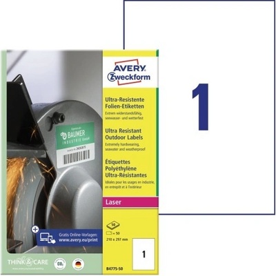 Avery Zweckform Etikety pro laser 50 listů A4 bílé 210 x 297 mm ultra odolné vůči počasí B4775-50
