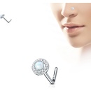 Šperky4U zahnutý piercing do nosu bílý opál N0092-WH