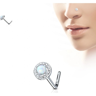 Šperky4U zahnutý piercing do nosu bílý opál N0092-WH