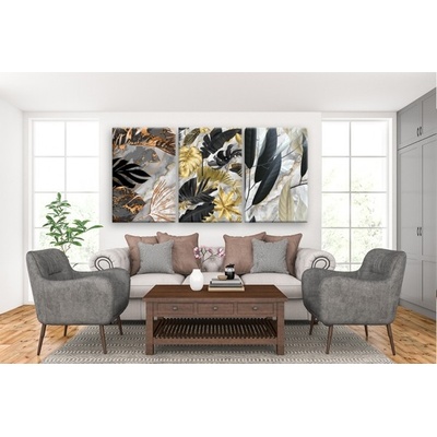Divio Třídílný obraz na plátně zlaté listy, vzor 41264 Velikost: 60x120 cm