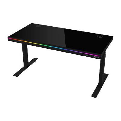 Гейминг бюро Lorgar Desk Pro 80 Series DP80G, 1405 x 1160 x 700 mm, закалено стъкло, QC2.0, RGB подсветка, черно (LRG-DP80G)