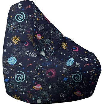 PUFRELAX Пуф, круша, 220л. , Nirvana Hobbit, Constelatie, Водоустойчив, Перящ се калъф, Пълнеж от Полистиролни перли, принт (PUF-G-NH-TEXP-STE)