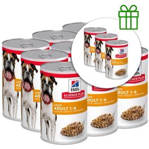 Hill's Hill s Science Plan Light консерви за възрастни кучета с пиле 370 г, 9+3 безплатно